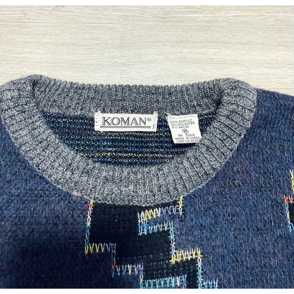 Koman‎ M Men's Vintage 80s 90s Grandpa Sweater Long Sleeve Abstract - Picture 3 of 3